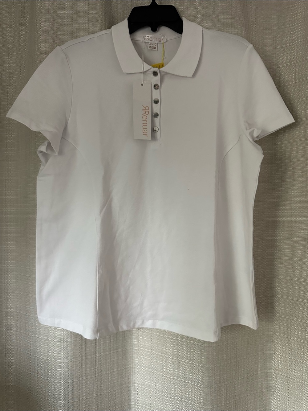 Renuar Men's White Short Sleeve Polo with Button Placket Cotton pique XL